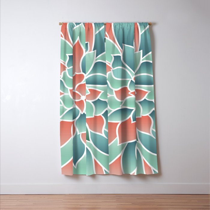 Festive, Floral Prints, Art Designs, Coral, Teal and Green Window Curtain Gallery Image 3
