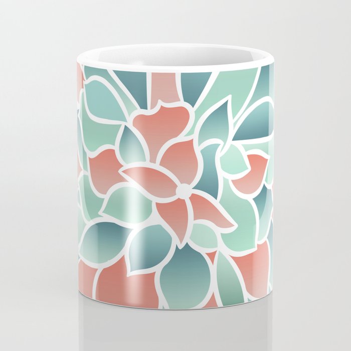 Festive, Floral Prints, Art Designs, Coral, Teal and Green Coffee Mug Gallery Image 4