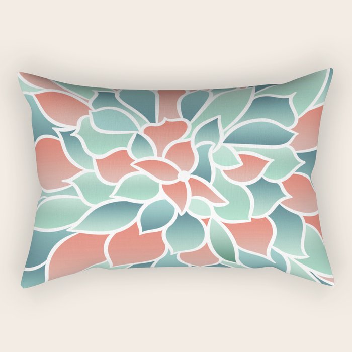 Festive, Floral Prints, Art Designs, Coral, Teal and Green Rectangular Pillow Gallery Image 1