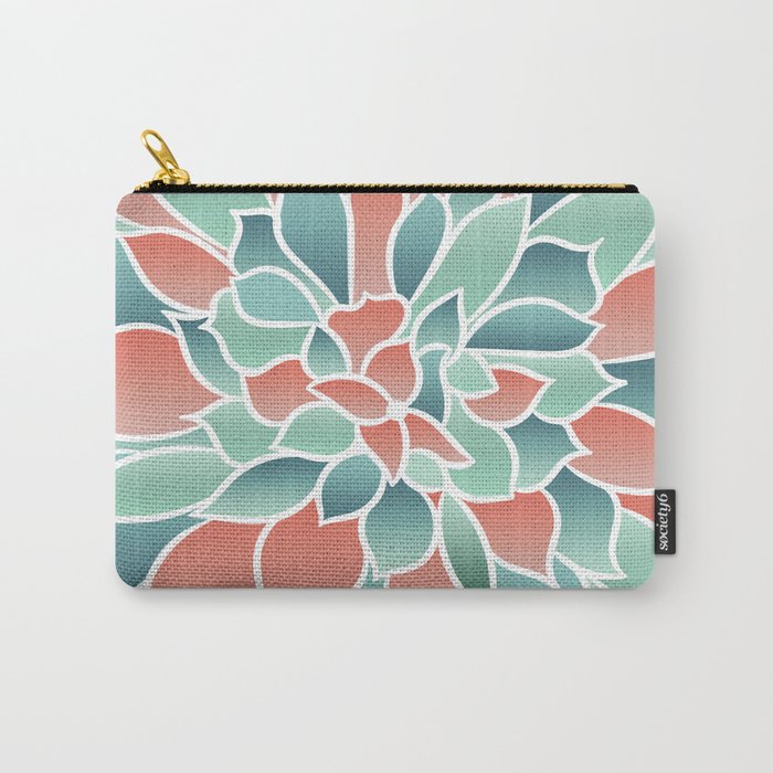 Festive, Floral Prints, Art Designs, Coral, Teal and Green Carry All Pouch Gallery Image 1