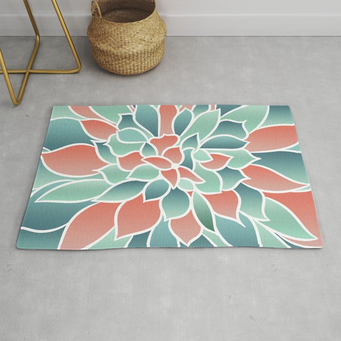 Festive, Floral Prints, Art Designs, Coral, Teal and Green Rug Gallery Image 1
