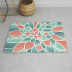Festive, Floral Prints, Art Designs, Coral, Teal and Green Rug Gallery Image 1