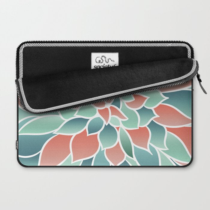 Festive, Floral Prints, Art Designs, Coral, Teal and Green Laptop Sleeve Gallery Image 2