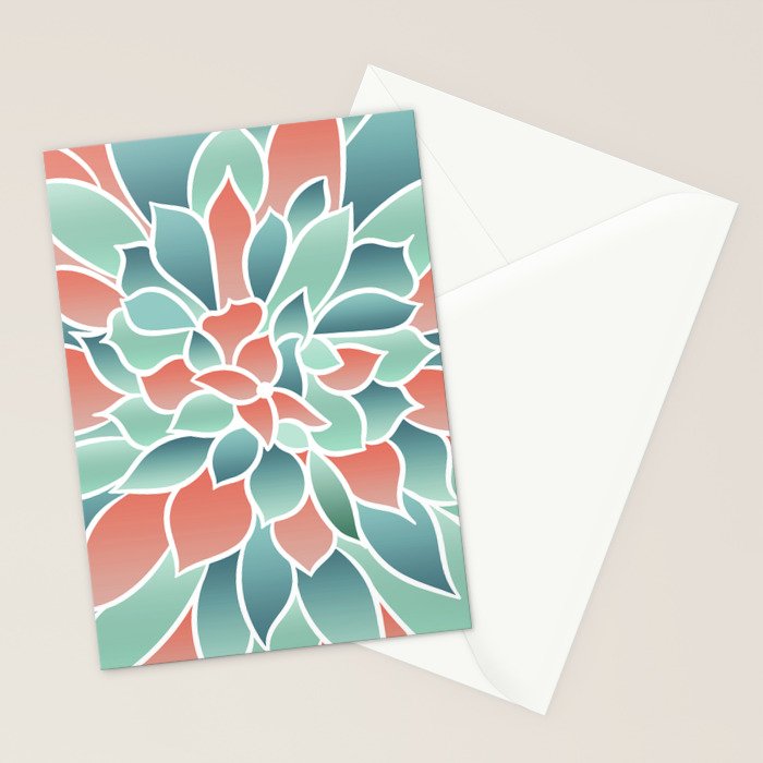 Festive, Floral Prints, Art Designs, Coral, Teal and Green Stationery Card Gallery Image 2