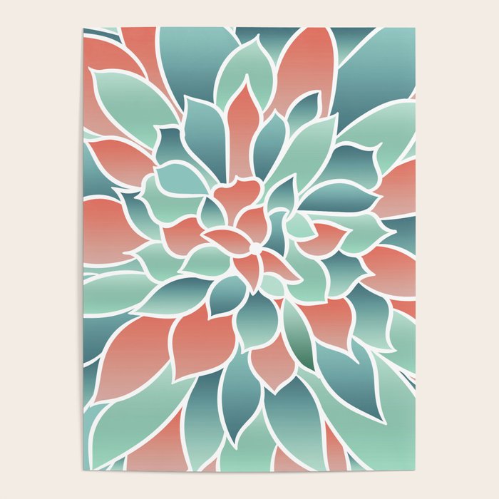 Festive, Floral Prints, Art Designs, Coral, Teal and Green Poster Gallery Image 4