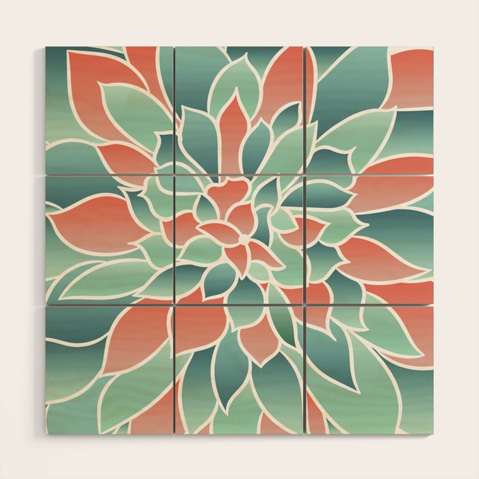 Festive, Floral Prints, Art Designs, Coral, Teal and Green Wood Wall Art Gallery Image 1