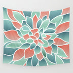 Festive, Floral Prints, Art Designs, Coral, Teal and Green Wall Tapestry Gallery Image 4