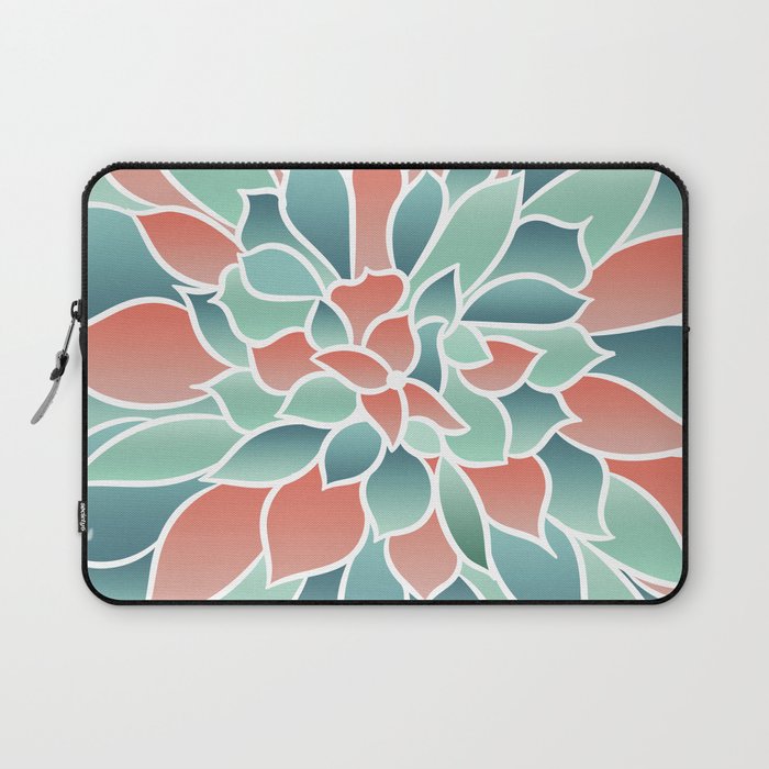 Festive, Floral Prints, Art Designs, Coral, Teal and Green Laptop Sleeve Gallery Image 1
