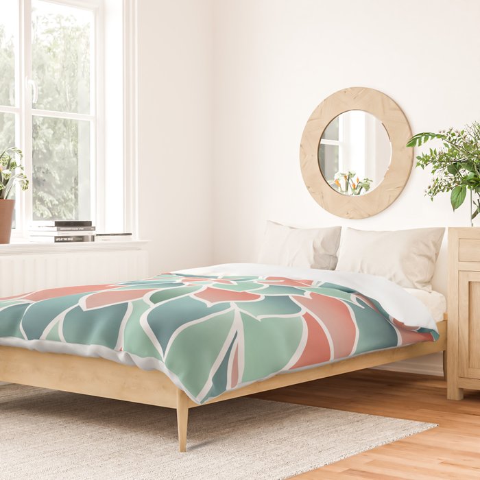 Festive, Floral Prints, Art Designs, Coral, Teal and Green Duvet Cover Gallery Image 2