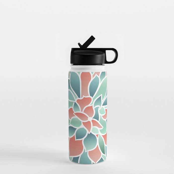Festive, Floral Prints, Art Designs, Coral, Teal and Green Water Bottle Gallery Image 1