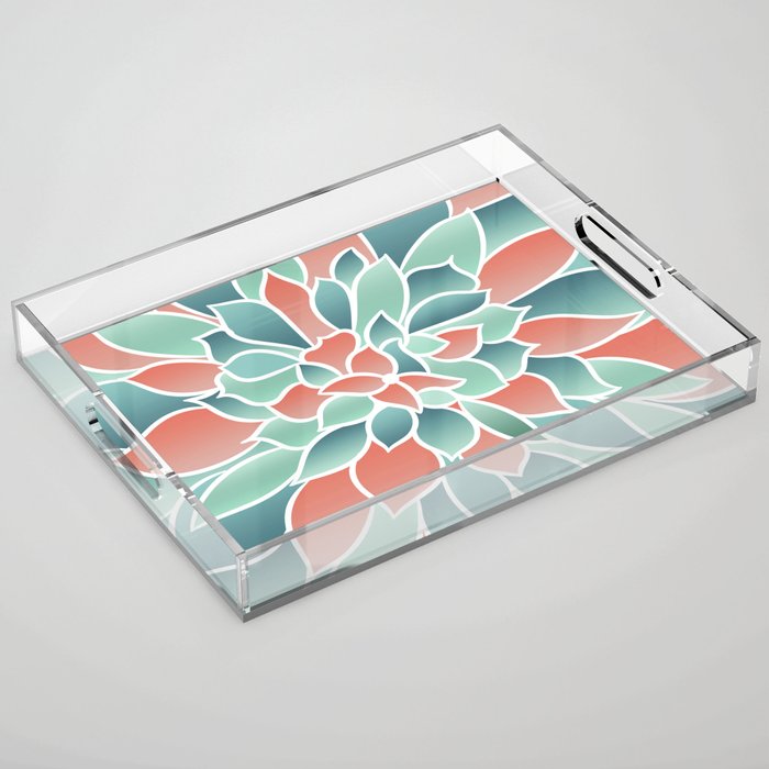 Festive, Floral Prints, Art Designs, Coral, Teal and Green Acrylic Tray Gallery Image 1