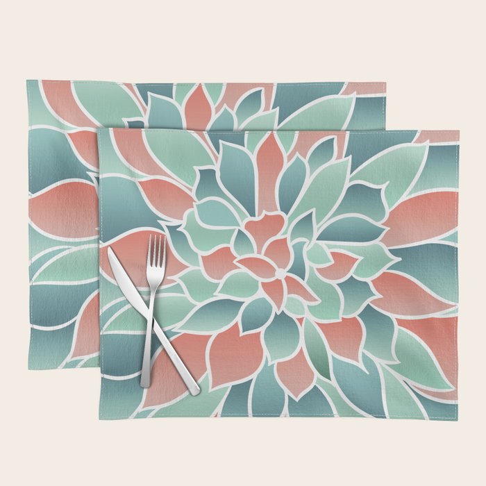Festive, Floral Prints, Art Designs, Coral, Teal and Green Placemat Gallery Image 1