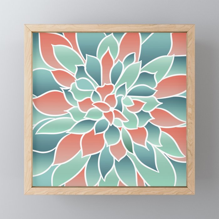 Festive, Floral Prints, Art Designs, Coral, Teal and Green Mini Art Print Gallery Image 1