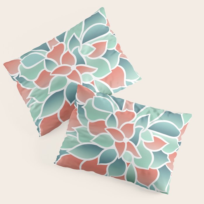 Festive, Floral Prints, Art Designs, Coral, Teal and Green Pillow Sham Gallery Image 3