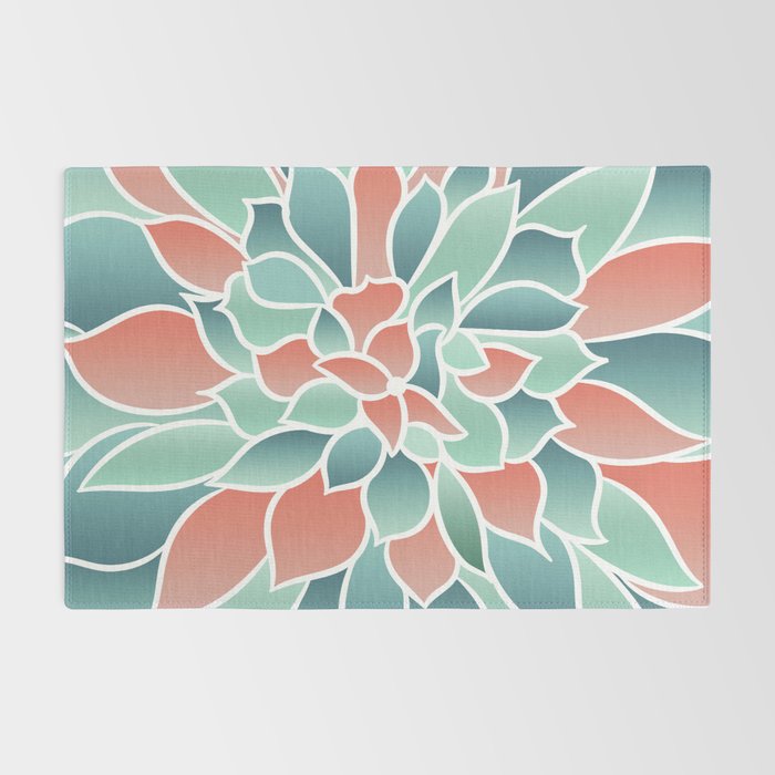 Festive, Floral Prints, Art Designs, Coral, Teal and Green Rug Gallery Image 2