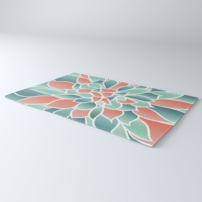 Festive, Floral Prints, Art Designs, Coral, Teal and Green Rug Gallery Image 3