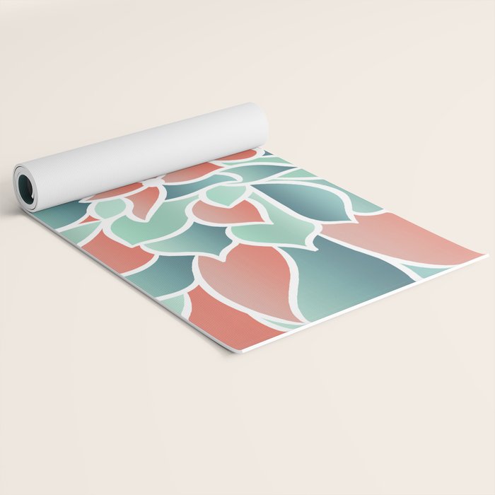 Festive, Floral Prints, Art Designs, Coral, Teal and Green Yoga Mat Gallery Image 2