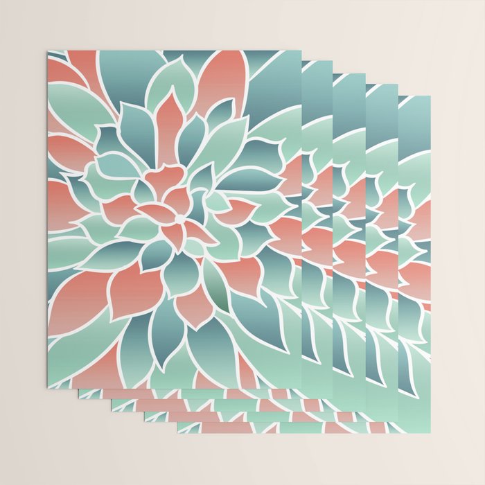 Festive, Floral Prints, Art Designs, Coral, Teal and Green Wrapping Paper Gallery Image 3