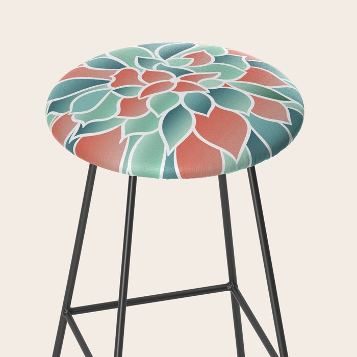 Festive, Floral Prints, Art Designs, Coral, Teal and Green Stool Gallery Image 2