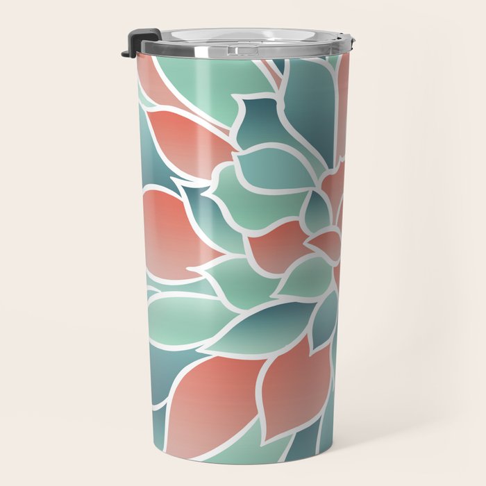 Festive, Floral Prints, Art Designs, Coral, Teal and Green Travel Mug Gallery Image 3