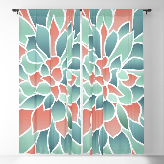 Festive, Floral Prints, Art Designs, Coral, Teal and Green Window Curtain Gallery Image 5