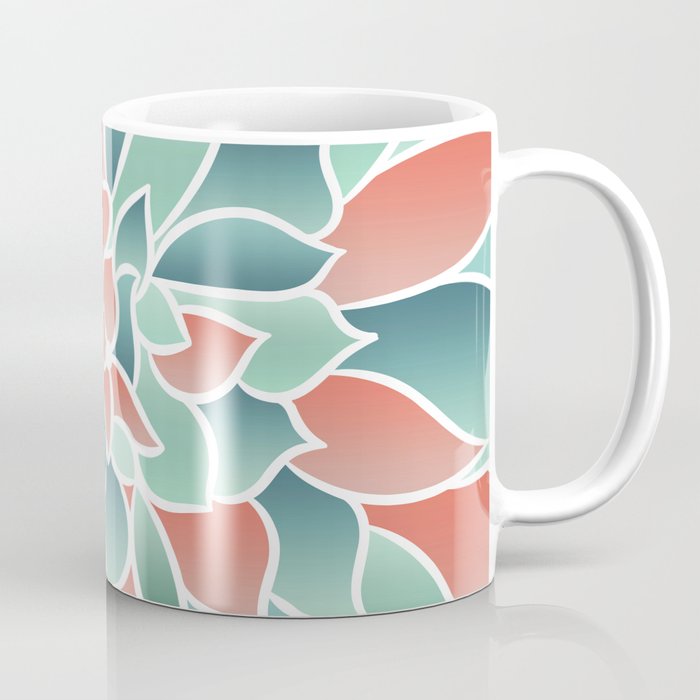 Festive, Floral Prints, Art Designs, Coral, Teal and Green Coffee Mug Gallery Image 1