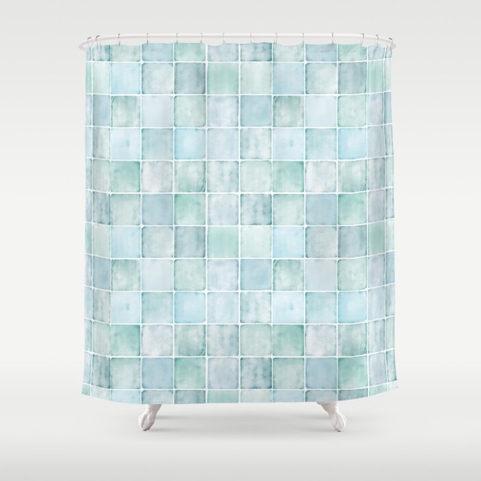 Sea Glass Tiles Watercolor Shower Curtain Gallery Image 1
