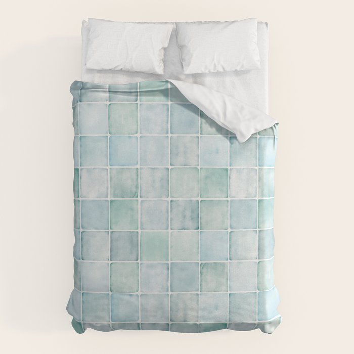 Sea Glass Tiles Watercolor Duvet Cover Gallery Image 6
