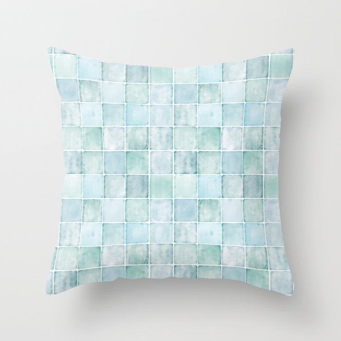 Sea Glass Tiles Watercolor Throw Pillow Gallery Image 6