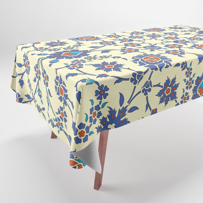 Ottoman Arabesque Floral Pattern Lemon Blue Turquoise & Red Tablecloth Gallery Image 1