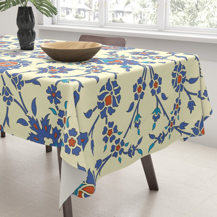 Ottoman Arabesque Floral Pattern Lemon Blue Turquoise & Red Tablecloth Gallery Image 3