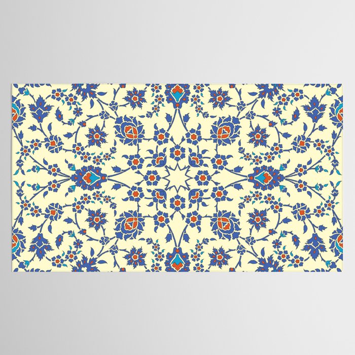 Ottoman Arabesque Floral Pattern Lemon Blue Turquoise & Red Tablecloth Gallery Image 2