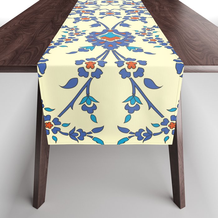 Ottoman Arabesque Floral Pattern Lemon Blue Turquoise & Red Table Runner Gallery Image 1