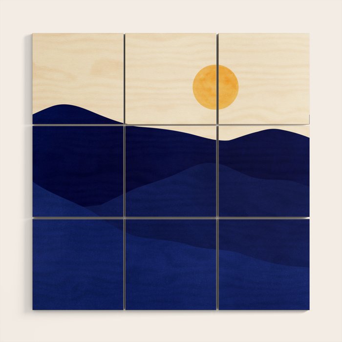 Indigo Mountains Abstract Landscape Wood Wall Art Gallery Image 1