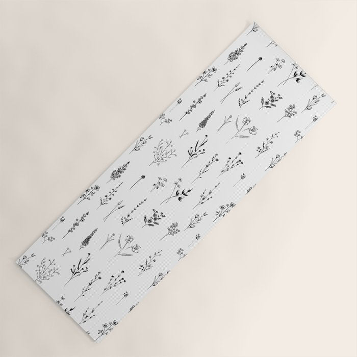 White Wildflowers Pattern Yoga Mat Gallery Image 1