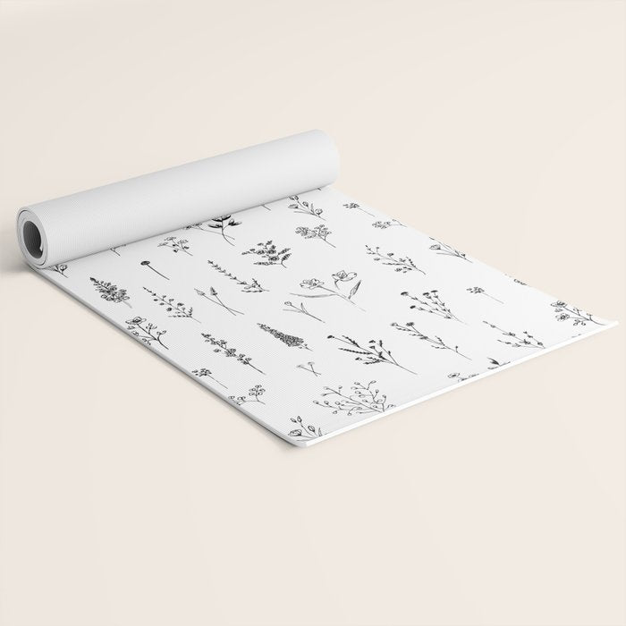 White Wildflowers Pattern Yoga Mat Gallery Image 2