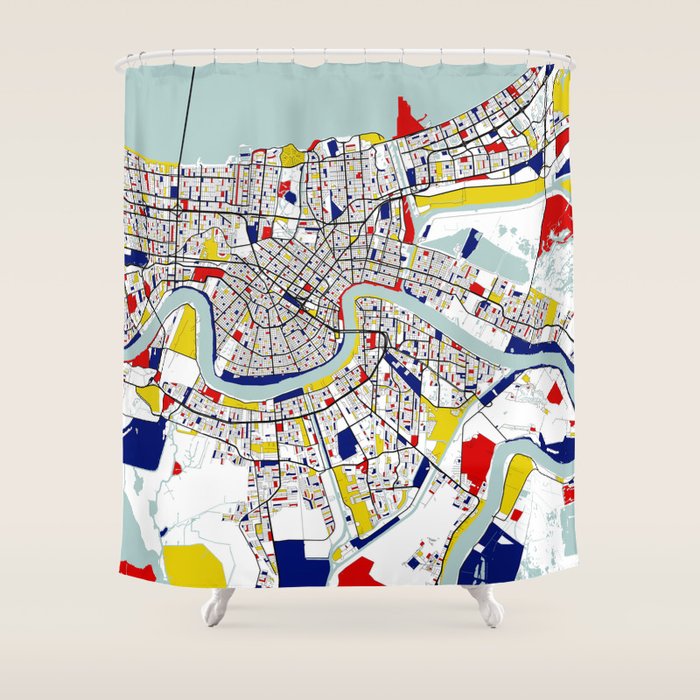 New Orleans, Louisiana City Map - Mondrian Shower Curtain Gallery Image 1