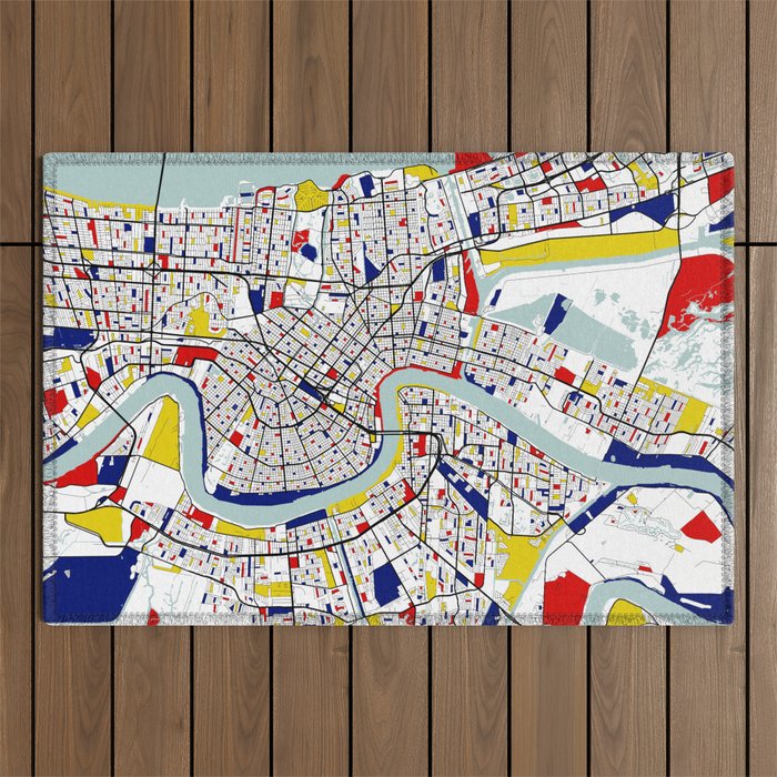 New Orleans, Louisiana City Map - Mondrian Outdoor Rug Gallery Image 1