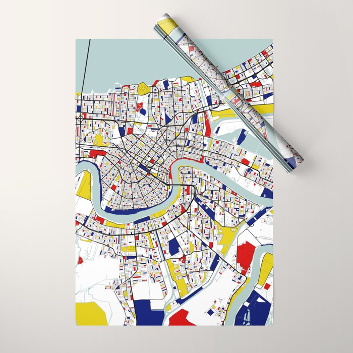 New Orleans, Louisiana City Map - Mondrian Wrapping Paper Gallery Image 1