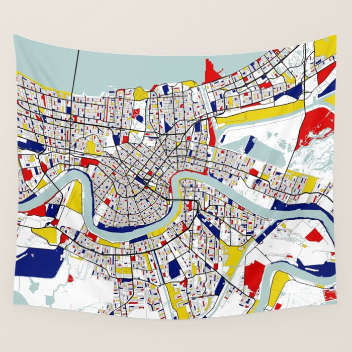 New Orleans, Louisiana City Map - Mondrian Wall Tapestry Gallery Image 4