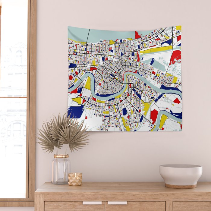New Orleans, Louisiana City Map - Mondrian Wall Tapestry Gallery Image 2