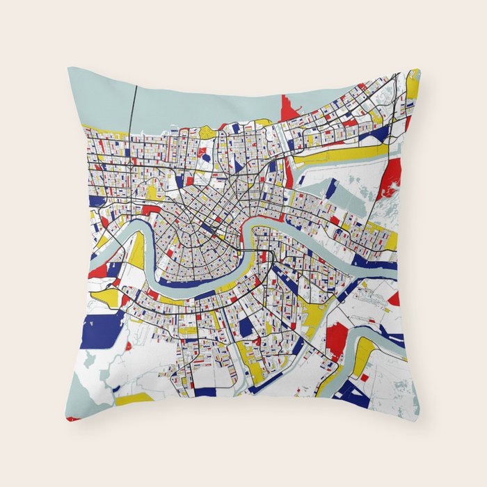 New Orleans, Louisiana City Map - Mondrian Throw Pillow Gallery Image 6