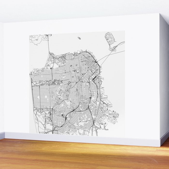 San Francisco White Map Wall Mural Gallery Image 2