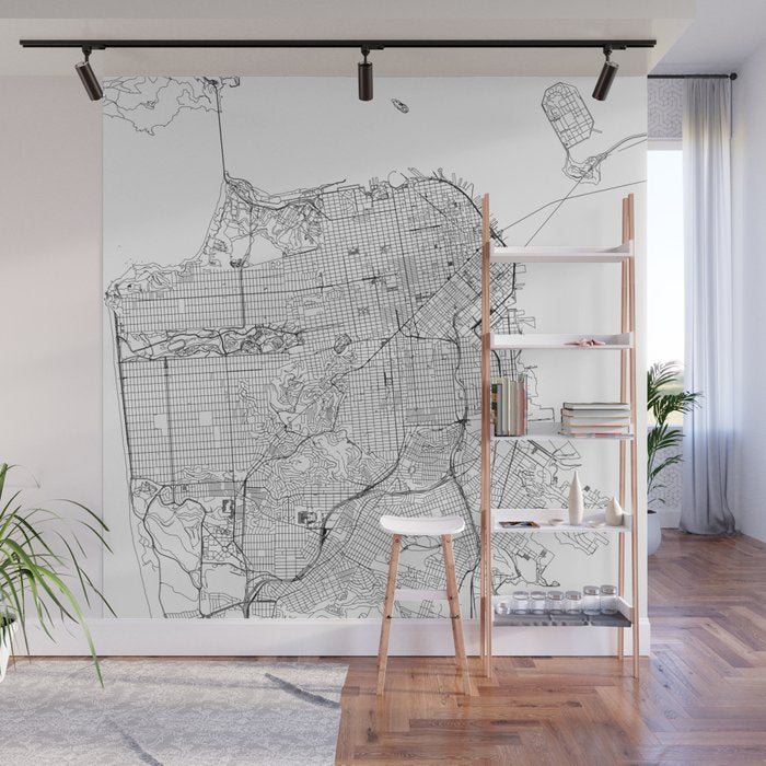 San Francisco White Map Wall Mural Gallery Image 1
