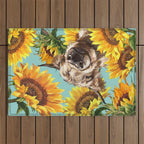 Highland Cow with Sunflowers in Blue Outdoor Rug Gallery Image 1