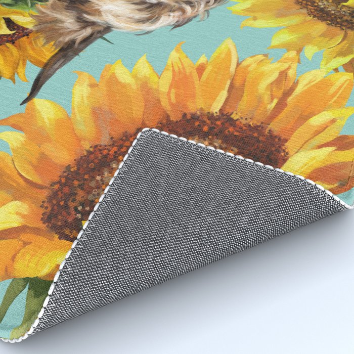 Highland Cow with Sunflowers in Blue Rug Gallery Image 4