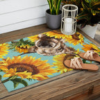Highland Cow with Sunflowers in Blue Outdoor Rug Gallery Image 2