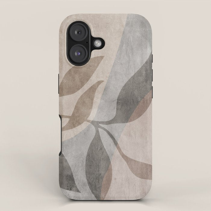 Serene Foliage Earthy Minimalist Botanical Art Peach Beige Grey iPhone Case Gallery Image 1