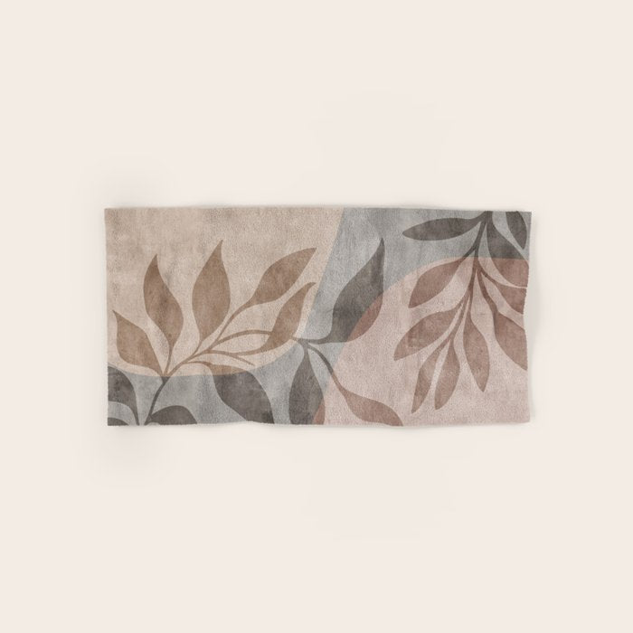 Serene Foliage Earthy Minimalist Botanical Art Peach Beige Grey Bath Towel Gallery Image 1
