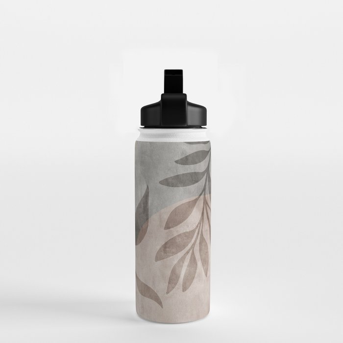 Serene Foliage Earthy Minimalist Botanical Art Peach Beige Grey Water Bottle Gallery Image 2